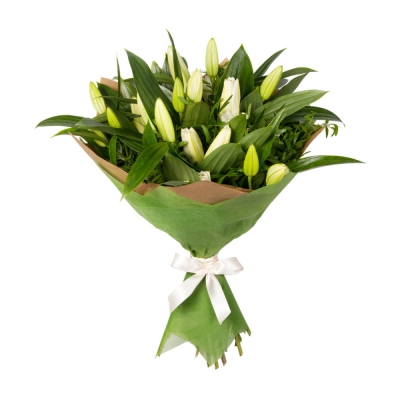 Нежный букет из лилий с фисташкой – элегантность в каждой детали Бугульма Республика Татарстан