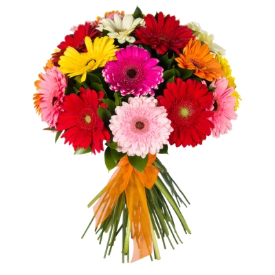 Букет «Мамба» – взрыв красок из оранжевых, лиловых и розовых гербер Бугульма Республика Татарстан